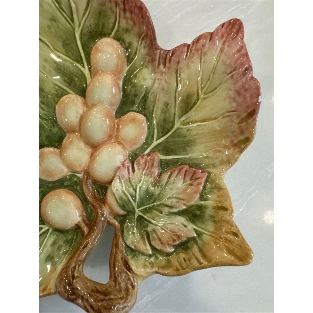Fitz & Floyd Grapes Leaf Embossed Nut Candy Trinket Dish NOB
